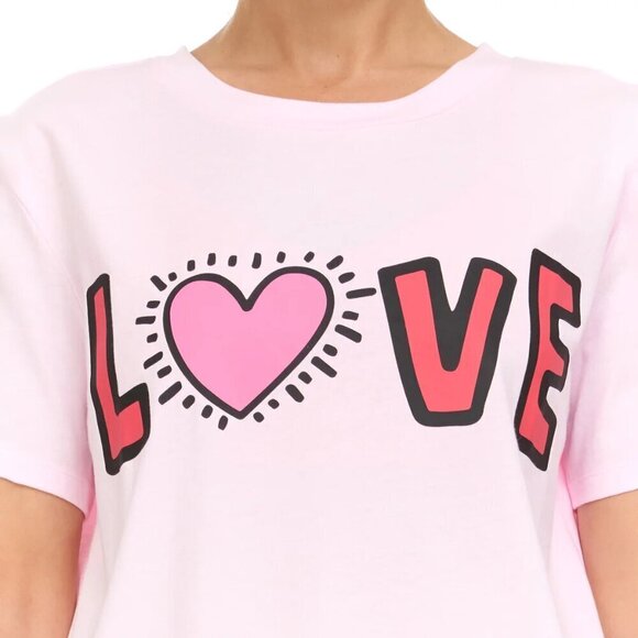 Keith Haring Womens Tee & Boxer Set White Tee Pink Striped Short Soft - Picture 3 of 6